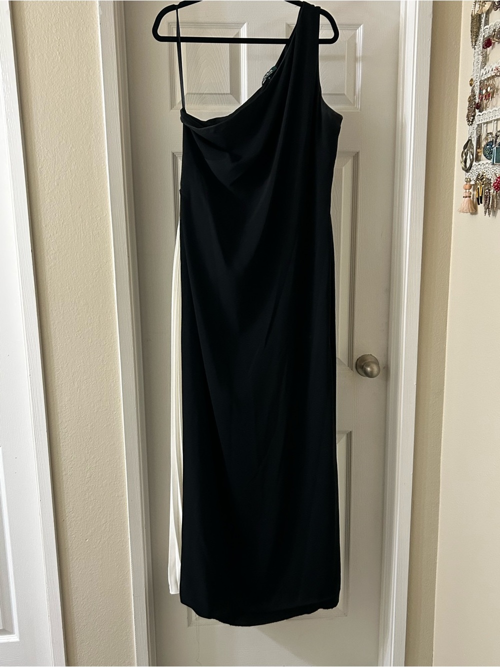 Ralph Lauren Black and White One-Shoulder Evening Dress